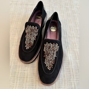 ras Black Suede Loafer w/ Metallic Embellishments, Women size 11, 3/4 inch heel